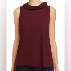 AG Adriano Goldschmied Ruffled Neck Burgundy Tank Top